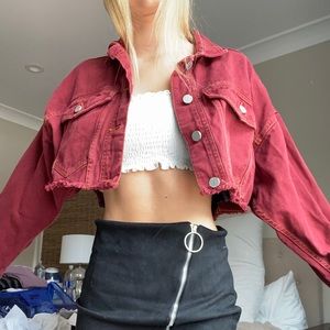 burgundy cropped denim jacket